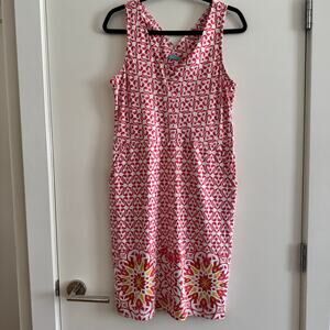 J. McLaughlin Geometric Dress Red V-Neck Side Pocket Sleeveless Pullover Sz M